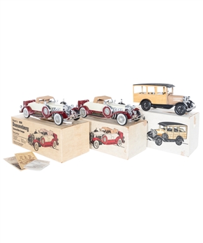 Jim Beam Whiskey Car Decanter Collection of 19 - 1950s Ford Thunderbirds, 1974 Mercedes-Benz 450SLs, Stutz Bearcat, Chevy Bel Air, Corvettes, Dodge Challenger and Others - Most in Original Boxes