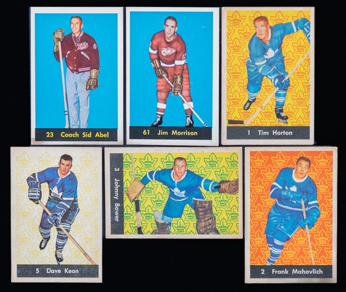 1960-61 Parkhurst Hockey Cards (7 - Inc.#61 Morrison), 1961-62 Parkhurst (18 - All Leafs - Incl. #5 Keon Rookie), 1965-66 Topps Cards (34) and Late-1960s OPC/Topps Cards (8 - Inc. Howe (2) & Richard)