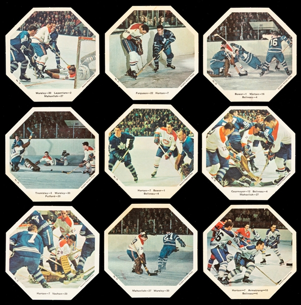 1967-68 York Peanut Butter Hockey Near Complete Card Set (35/36) and Extras (2) Plus 1962-63 York Peanut Butter Hockey Iron-On Sealed Transfers of #11 Frank Mahovlich (2)
