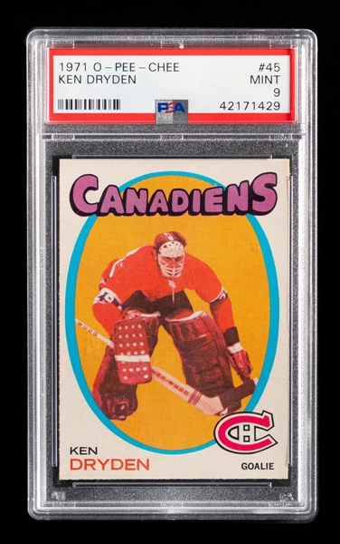 1971-72 O-Pee-Chee Hockey Card #45 HOFer Ken Dryden Rookie - Graded PSA 9