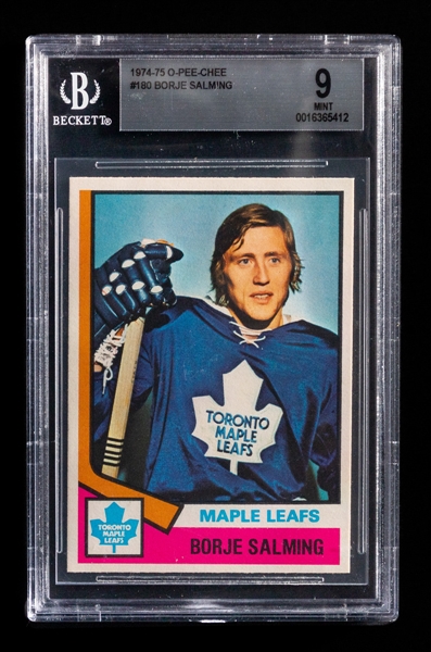 1974-75 O-Pee-Chee Hockey Card #180 HOFer Borje Salming Rookie - Graded Beckett 9