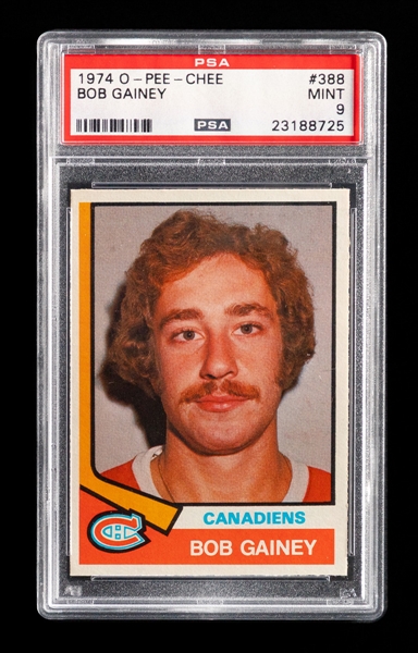 1974-75 O-Pee-Chee Hockey Card #388 HOFer Bob Gainey Rookie - Graded PSA 9