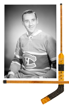 Jacques Plantes Late-1950s Montreal Canadiens Stanley Cup Champion Multi-Signed CCM Game-Used Stick with The Rocket