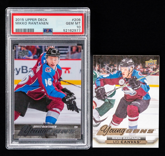 2015-16 Upper Deck Young Guns Hockey Card #206 Mikko Rantanen Rookie (Graded PSA GEM MT 10) and 2013-14 Upper Deck Canvas Young Guns Hockey Card #C98 Mikko Rantanen