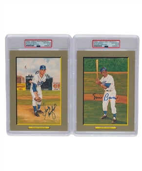 1987 Perez-Steele Great Moments Signed Baseball Postcards (6) with Spahn, Roberts, McCovey and Mize, and PSA/DNA Certified Authentic Auto of Koufax and Banks