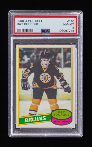 1980-81 O-Pee-Chee Hockey Card #140 HOFer Ray Bourque Rookie - Graded PSA 8