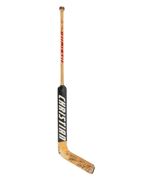 Ed Belfours Early-1990s Chicago Black Hawks Signed Christian Game-Used Stick