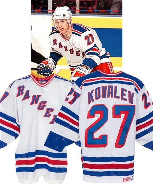 Alexei Kovalevs 1993-94 New York Rangers Game-Worn Jersey with MeiGray LOA - Stanley Cup Championship Season! - Team Repairs! - Video Matched! 