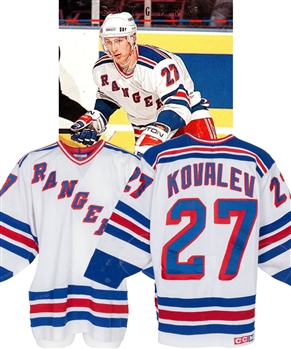 Alexei Kovalevs 1993-94 New York Rangers Game-Worn Jersey with MeiGray LOA - Stanley Cup Championship Season! - Team Repairs! - Video Matched! 