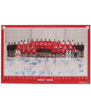Team Canada 2002 Winter Olympics Gold Medal Champions Team-Signed Poster with Lemieux, Brodeur, Yzerman, Lindros and Others - JSA LOA (22 1/2" x 34")