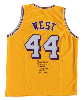 Jerry West Signed Los Angeles Lakers Stats Jersey with JSA Basic Cert