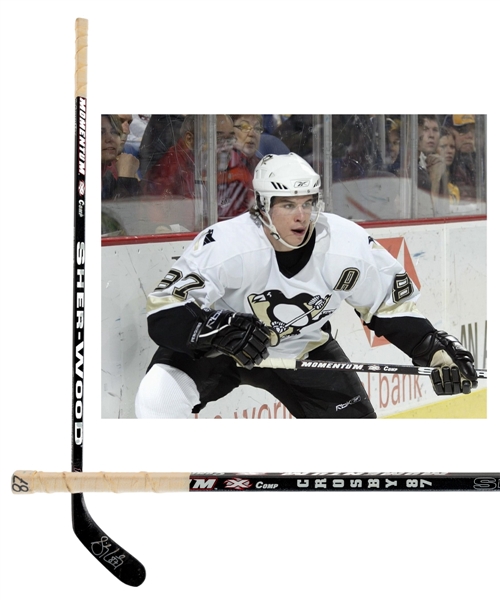 Sidney Crosbys 2005-07 Pittsburgh Penguins Signed Sher-Wood Momentum Rookie Era Game-Issued Stick with LOA (Lou Nolan Collection)