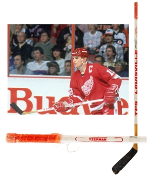 Steve Yzermans 1988-89 Detroit Red Wings Louisville TPS Signed Game-Used Stick with LOA (Lou Nolan Collection) - Highest-Scoring Season of Career! - Photo-Matched to His 500 NHL Career Point Game!