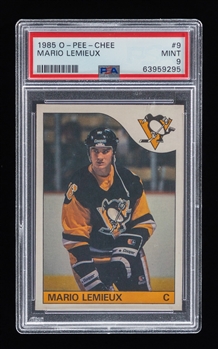 1985-86 O-Pee-Chee Hockey Card #9 HOFer Mario Lemieux Rookie - Graded PSA 9