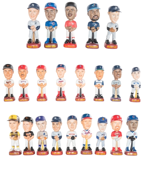 MLB Greats S.A.M. Limited-Edition Bobble Head Dolls (22) In Original Boxes Includes Ty Cobb, Babe Ruth, Roger Maris, Whitey Ford, Ken Griffey Jr, Roger Clemens and Others 