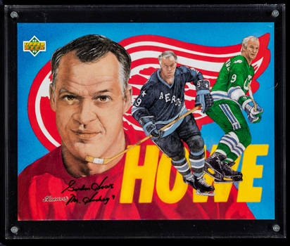 Deceased HOFer Gordie Howe Signed 1992-93 Upper Deck Hockey Heroes Oversized Limited-Edition Hockey Card From His Personal Collection with LOA Signed by Mark and Marty Howe 