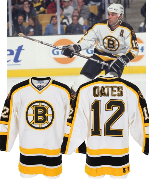 Adam Oates 1996-97 Boston Bruins Game-Worn Alternate Captains Jersey from His Personal Collection with His Signed LOA - Numerous Team Repairs! - Photo-Matched!