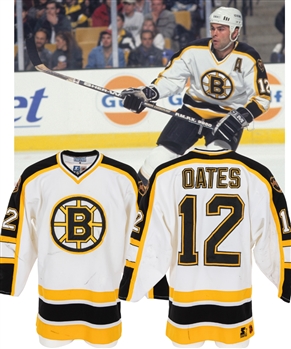 Adam Oates 1996-97 Boston Bruins Game-Worn Alternate Captains Jersey from His Personal Collection with His Signed LOA - Numerous Team Repairs! - Photo-Matched!