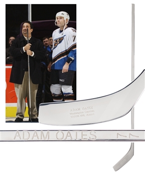 Adam Oates 2001-02 Washington Capitals Milestone "1,000 NHL Assist" Silver Presentation Stick from His Personal Collection with His Signed LOA
