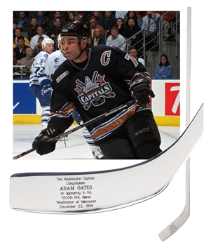 Adam Oates 1999-2000 Washington Capitals Milestone "1,000 NHL Game" Silver Presentation Stick from His Personal Collection with His Signed LOA