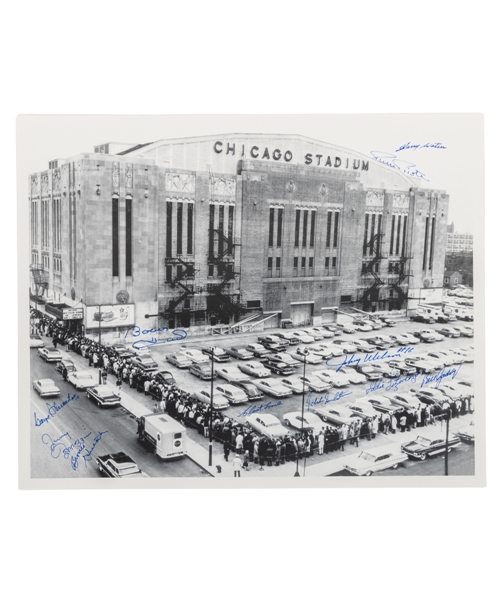 Chicago Stadium Photo Signed by 11 Former Chicago Black Hawks Players with LOA (16” x 20”)
