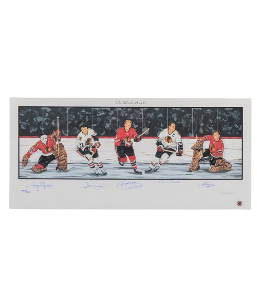 Chicago Black Hawks Limited-Edition Lithograph Autographed by 5 HOFers with LOA (18 "X 39")