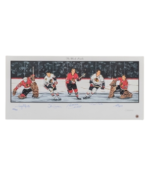 Chicago Black Hawks Limited-Edition Lithograph Autographed by 5 HOFers with LOA (18 "X 39")
