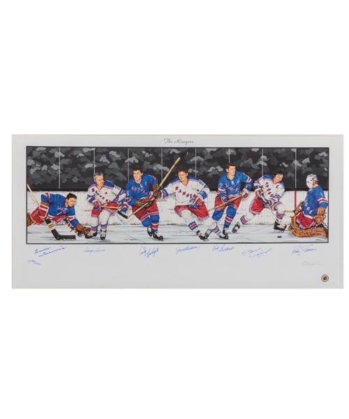 New York Rangers Limited-Edition Lithograph Autographed by 7 HOFers with COA (18" x 39")