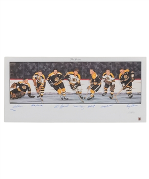 Boston Bruins Limited-Edition Lithograph Autographed by 7 HOFers with COA (18" x 39")