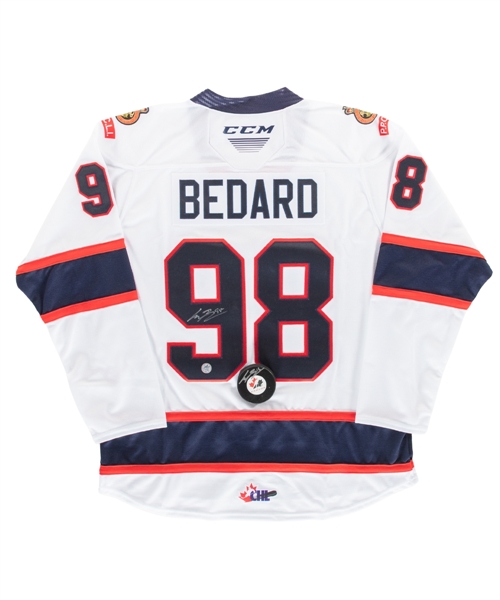 Connor Bedard Signed WHL Regina Pats Replica Jersey Plus Signed Team Canada Puck - Both AJ Sports Certified!