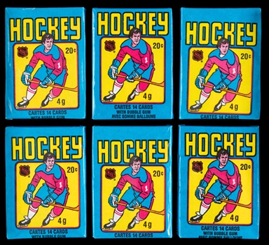 1979-80 O-Pee-Chee Hockey Unopened Wax Pack Collection of 6 – Wayne Gretzky Rookie Card Year!
