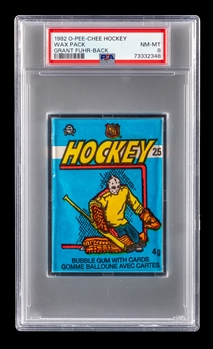 1982-83 O-Pee-Chee Hockey Wax Pack - Graded PSA NM-MT 8 - Showing Grant Fuhr Rookie Card Through Reverse!