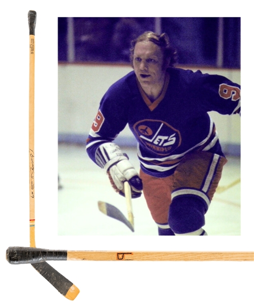 Bobby Hulls 1972-73 WHA Winnipeg Jets Inaugural Season Signed Northland "Banana Hook" Game-Used Stick
