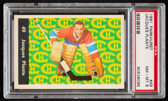 1961-62 Parkhurst Hockey Card #49 HOFer Jacques Plante - Graded PSA NM-MT 8