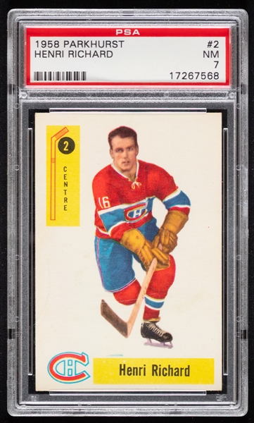 1958-59 Parkhurst Hockey Card #2 HOFer Henri Richard - Graded PSA 7
