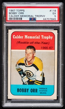 1967-68 Topps Hockey Card #118 HOFer Bobby Orr (Calder Memorial Trophy) - Graded PSA EX 5