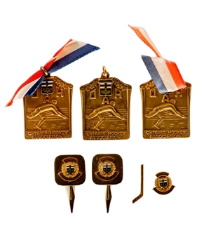 T.P. Toppings 1951-52 to 1957-58 OHA Toronto Marlboros Junior "A" and Weston Dukes Junior "B" Champions Medals Plus OHA Cufflinks and Lapel Pins