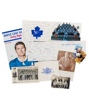 Vintage Toronto Maple Leafs Memorabilia Collection of 9 Including 1978-79 Christmas Card Signed by Harold Ballard, Ballard Business Cards (2) and 1966-67 Maple Leafs Stanley Cup Champions Promo Card