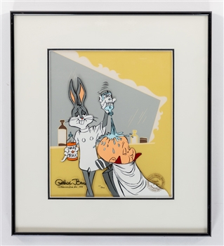 Warner Brothers Bugs Bunny and Elmer Fudd "Rabbit of Seville II" Chuck Jones Hand-Painted Limited Edition #118/500 Framed Animation Cel Display (16" x 18")