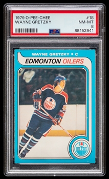 1979-80 O-Pee-Chee Hockey Card #18 HOFer Wayne Gretzky Rookie - Graded PSA 8