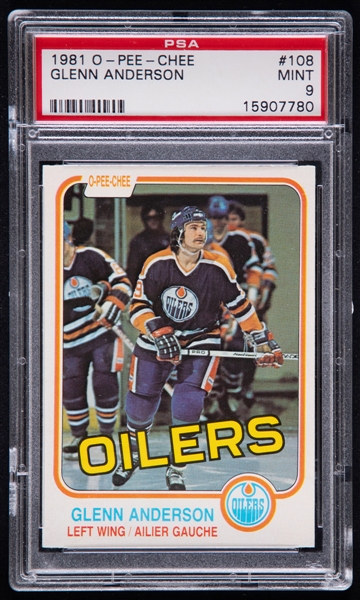 1981-82 O-Pee-Chee Hockey Card #108 HOFer Glenn Anderson Rookie - Graded PSA 9