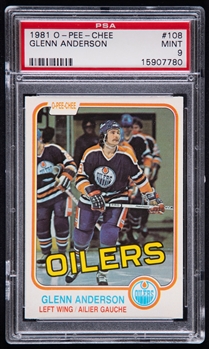 1981-82 O-Pee-Chee Hockey Card #108 HOFer Glenn Anderson Rookie - Graded PSA 9