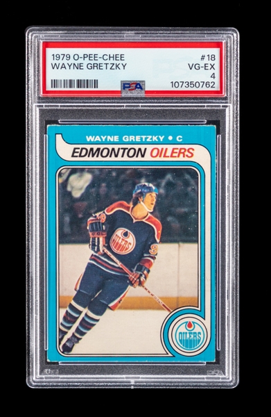 1979-80 O-Pee-Chee Hockey Card #18 HOFer Wayne Gretzky Rookie - Graded PSA 4