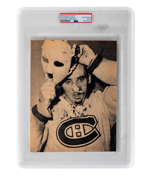Deceased HOFer Jacques Plante Signed Montreal Canadiens Magazine Photo (PSA/DNA Certified Authentic Autograph) - Famous Image! 