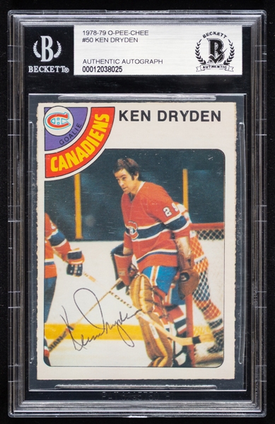 1978-79 O-Pee-Chee Signed Hockey Card #50 HOFer Ken Dryden (Beckett Certified Authentic Autograph) 