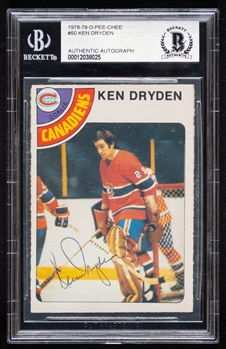 1978-79 O-Pee-Chee Signed Hockey Card #50 HOFer Ken Dryden (Beckett Certified Authentic Autograph) 