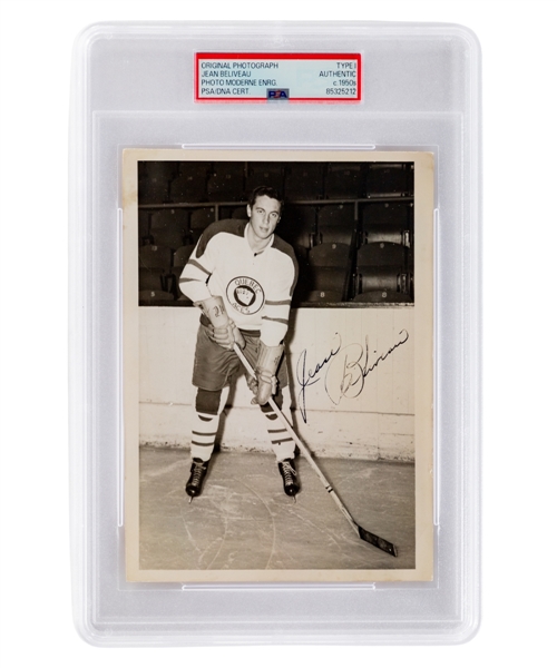 Deceased HOFer Jean Beliveau 1950s Quebec Aces Signed Type 1 Moderne Enrg. Photo - PSA/DNA Certified 