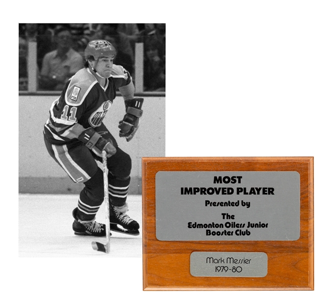 Mark Messier’s Edmonton Oilers 1979-80 Most Improved Player Plaque with 1976-77 Plaque