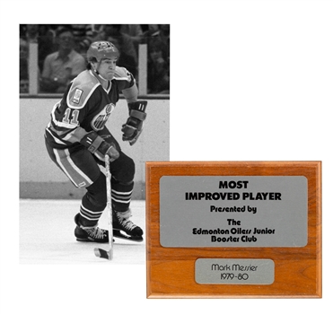 Mark Messier’s Edmonton Oilers 1979-80 Most Improved Player Plaque with 1976-77 Plaque