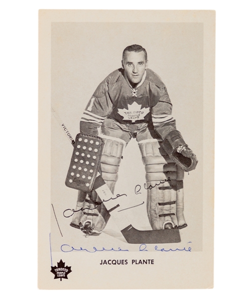 1970-71 Jacques Plante Autographed Team-Issued Toronto Maple Leafs Postcard